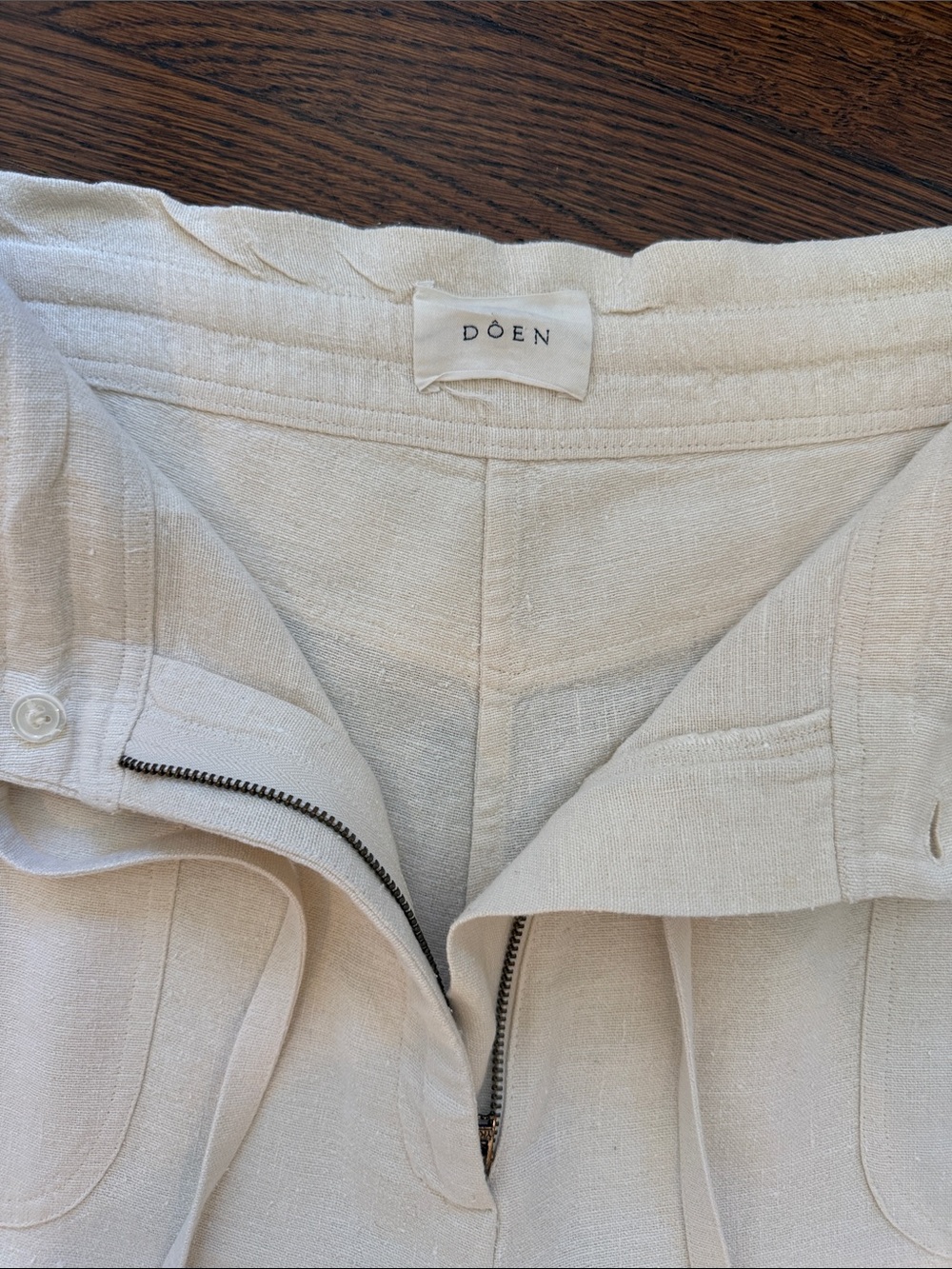 Doen Silk and Linen Cream Wide-Leg Drawstring Pants - Picture 2 of 4